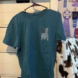 Teal Short Sleeve Tee with Flag Design
